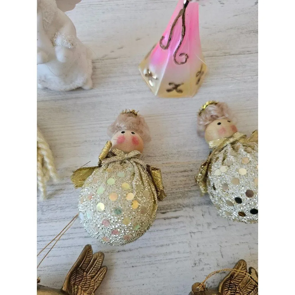 Cherub angel gold‎ ornament set Xmas tree porcelain